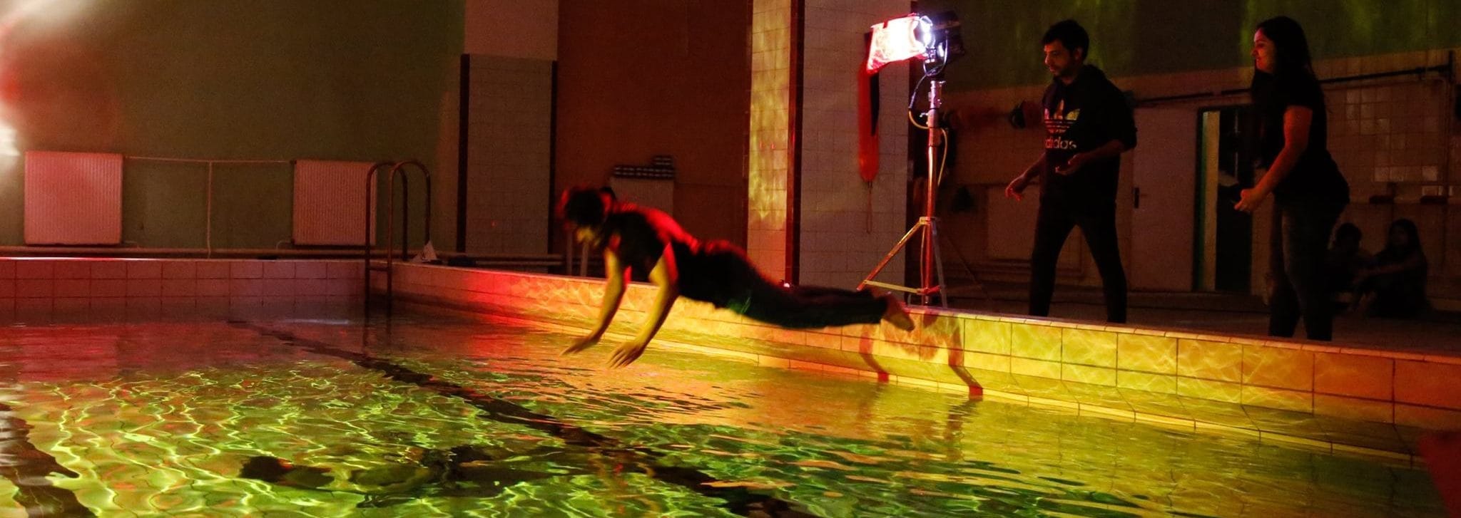 Filming of a student film at a swimming pool in Prague